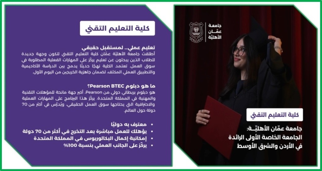 مستقبل مهني واعد مع كلية التعليم التقني في عمّان الأهليّة.. صور وفيديو