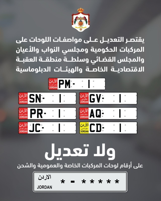 كيف سيصبح شكل لوحات المركبات الحكومية والرسمية بعد التعديلات على نظام اللوحات الجديدة؟