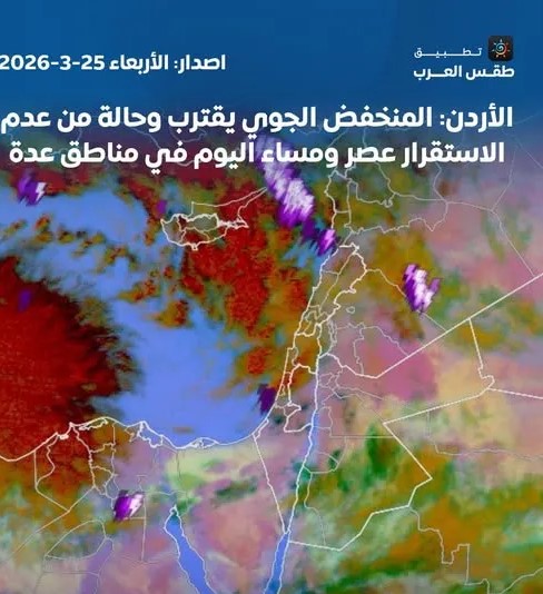 طقس العرب يحذر: انخفاض جوي يقترب وحالة من عدم الاستقرار اليوم في الأردن