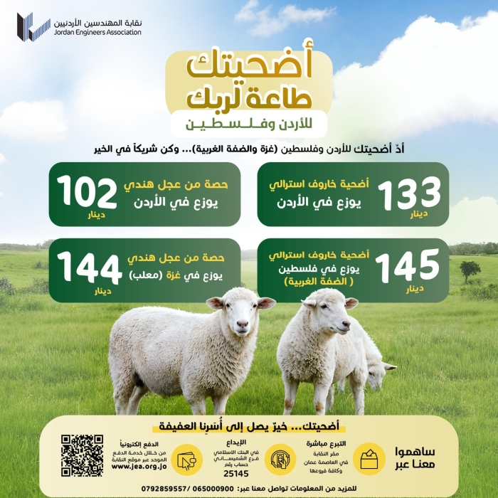 أضحيتُك.. طاعةٌ لربك، ويدُ عونٍ لأهلك في الأردن وفلسطين